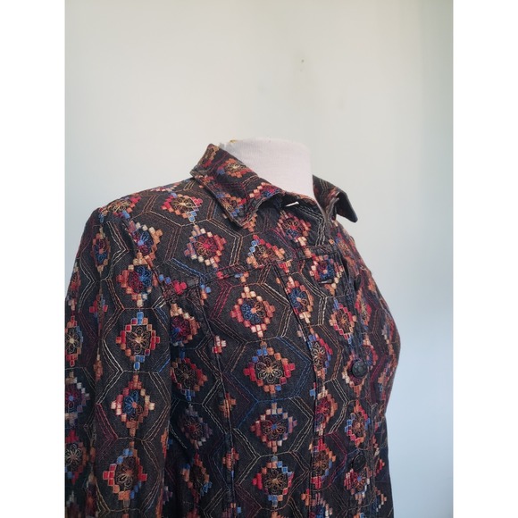 VTG Coldwater Creek Womens Petite PXS Embroidered Jean Jacket Southwestern Aztec - Picture 4 of 9